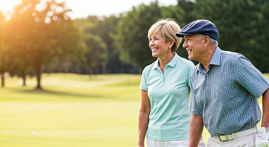 An image of a couple enjoying golfing because they got Medigap Plan G cover age and don't have to worry about Medicare bills.