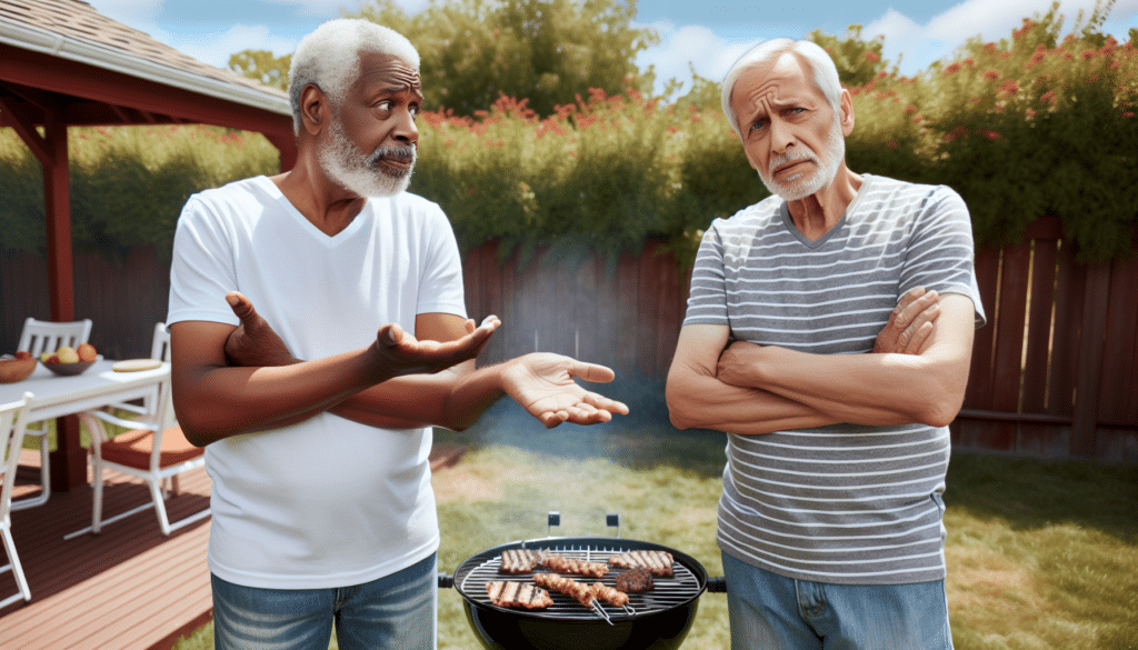 Two old friends BBQing in the backyard arguing about how can Medicare Advantage Plans be free