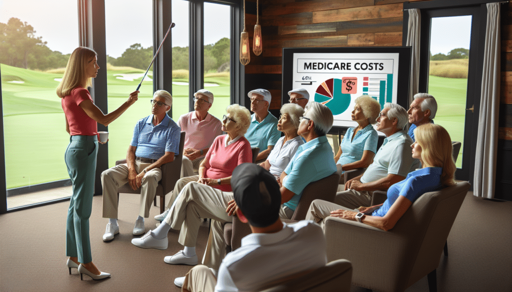 An insurance agent is giving a presentation about Medicate costs to a group of 60-year-old golfers in the clubhouse, when the conversation turns to "How Much Is Medigap Insurance?".