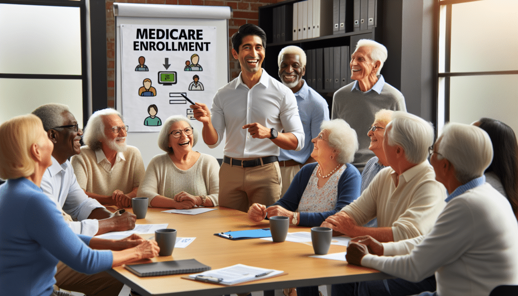 A group of seniors gathers in the company break room to learn about Medicare enrollment, when one employee asks "Is It Mandatory to Sign Up for Medicare at Age 65?"