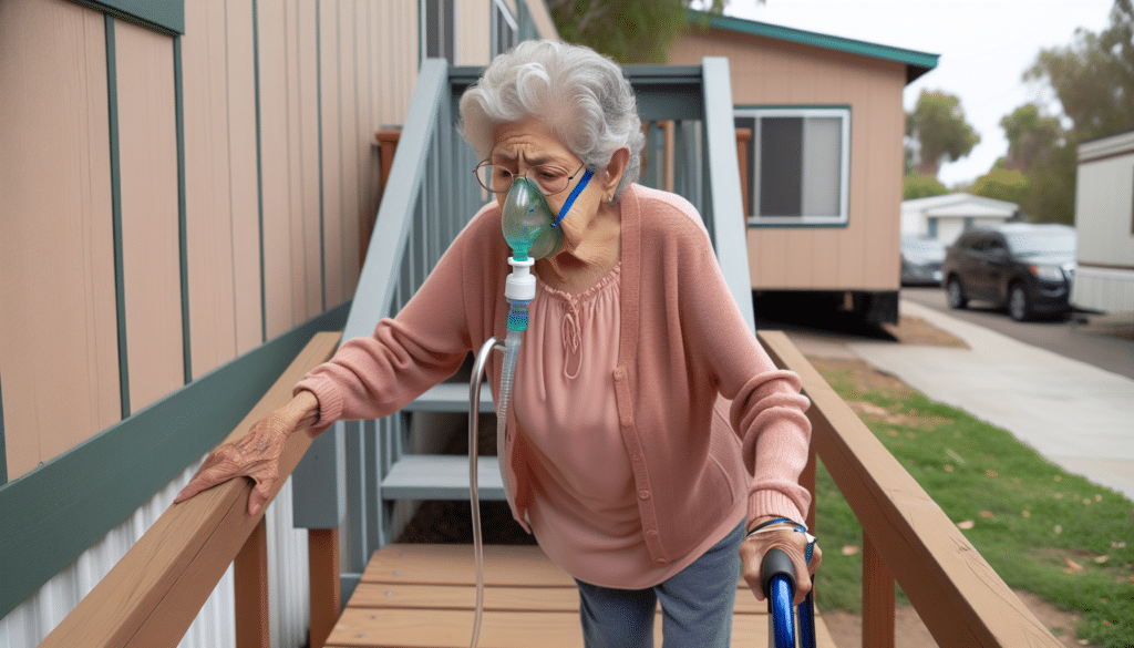 Elderly woman with COPD struggles to get to her front door after she learns she Qualifies for Medicare Special Needs Plans